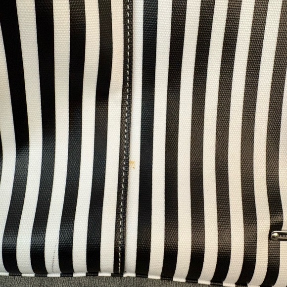 Rebecca Minkoff MAB Tote Black White Stripe Canvas Leather Handles - Picture 2 of 10
